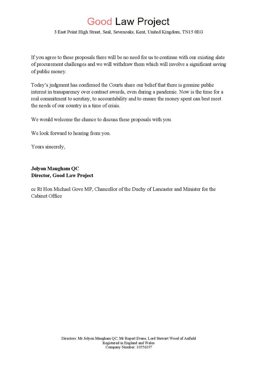 GoodLawProject's tweet image. These are our asks of @MattHancock - we will halt our slate of procurement challenges if he agrees to them.

We think they are reasonable requests to protect taxpayers' money. Will he agree, and if not, why not?
