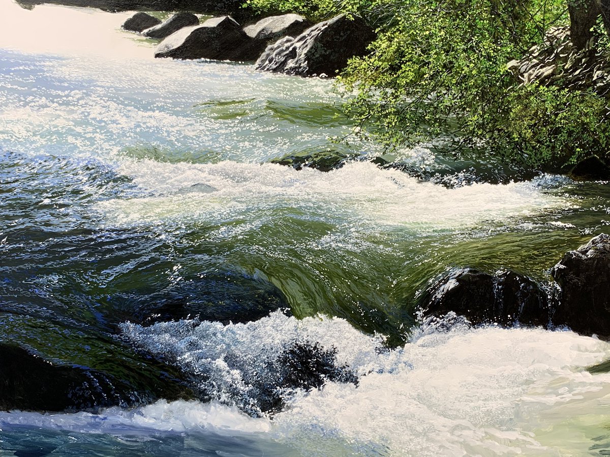I hope you’re not getting too bored of seeing this painting but here’s the result of day eight. Working on the very foreground froth.