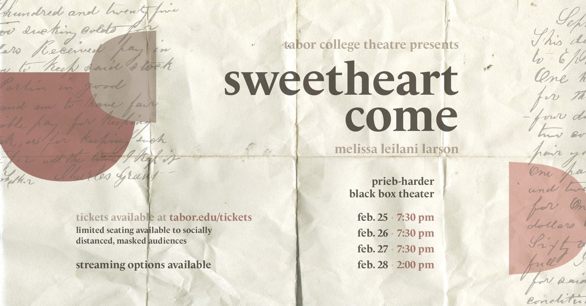 Did you know our 2020/2021 Season includes a Kansas premiere? It does AND it opens next week! "Sweetheart Come" by Melissa Leilani Larson runs Feb. 25-28. Reserve your tickets at tabor.edu/tickets. Seats are limited!