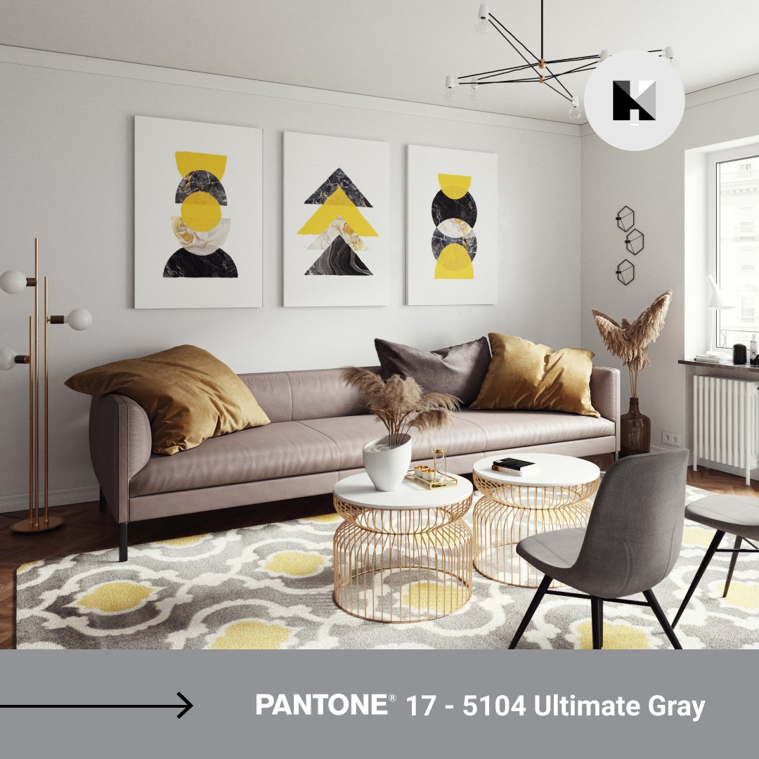 feelathum's tweet photo. @Pantone recently released the #coloroftheyear, signifying Strength and Hope. We let our AI craft some interior decorations inspired by the Ultimate Grey and Illuminating colors. What do you think about the results? Would you use these colors for your home decoration? https://t.co/wvBiTHNalI