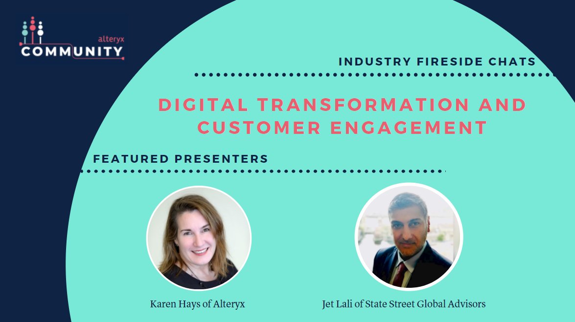 alteryx's tweet image. Tune into the #AlteryxFiresideChat series 🔥ow.ly/Z8sk50DE9fT

In this third segment, Jet Lali, Chief Digital Officer at SSGA, &amp;amp; Karen Hays of Alteryx discuss how #Analytics has changed the way SSGA engages with their customers. #AlteryxVisionary