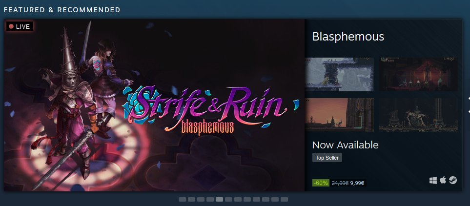 La sensación de entrar en #Steam y encontrarte <a href="/BlasphemousGame/">Blasphemous</a> en la sección de "Featured &amp; Recommended" es indescriptible :')