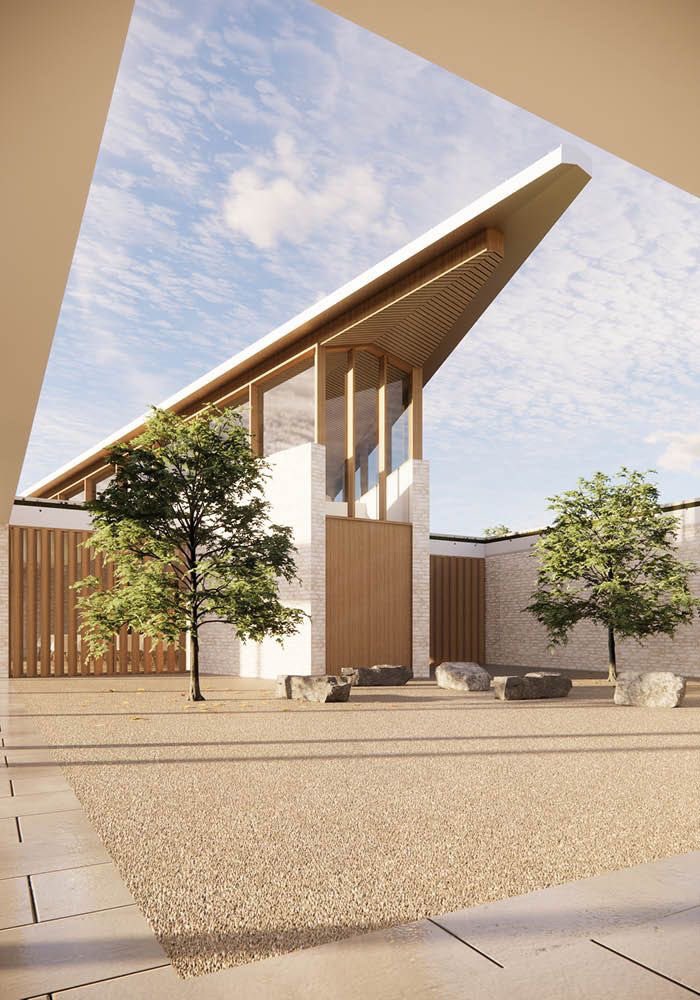 Designcubed have been invited to provide designs for a new Crematorium in Thurrock. The proposals include two chapels of remembrance beneath a 'floating' wing shaped vaulted roof. 
 
designcubed.co.uk/project/thurro…
 
#designcubed #crematorium #funeral #architects #design