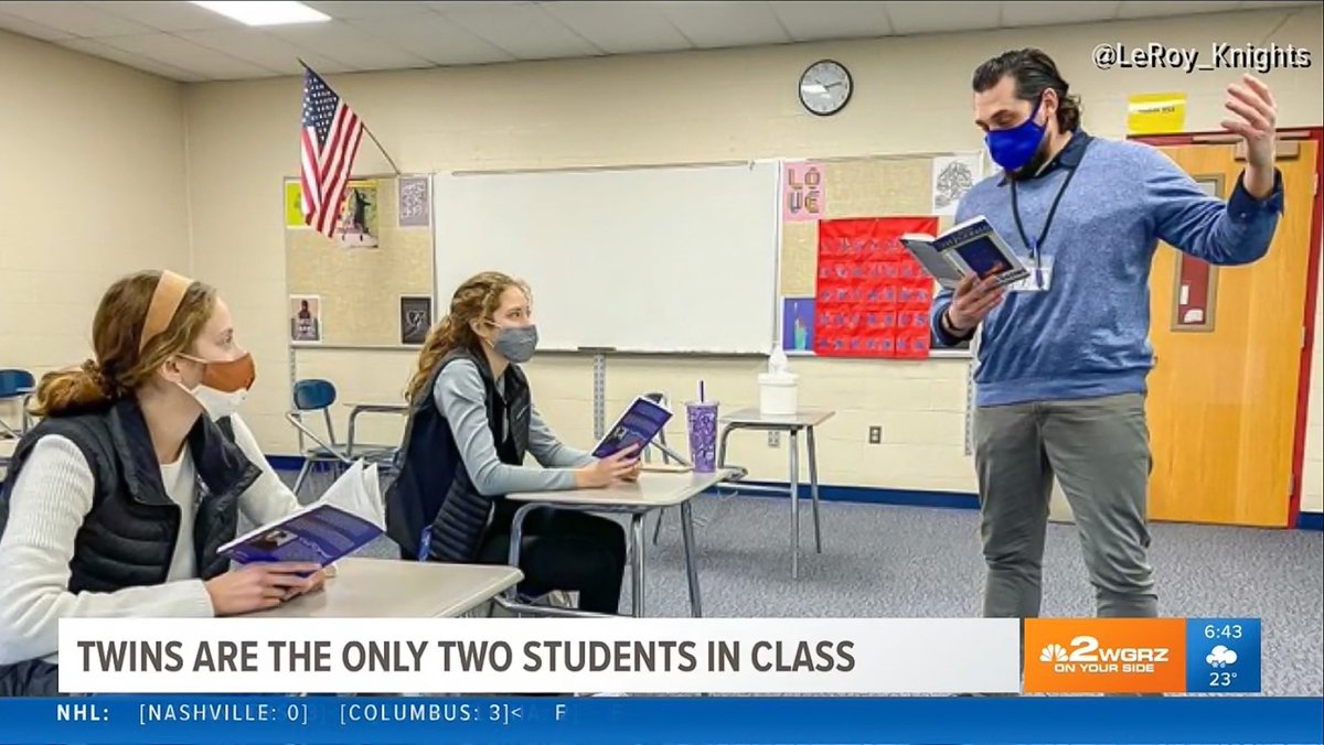 LeRoy_CSD's tweet photo. Knights on 📺!

A fun look at our Knights this morning on @WGRZ Daybreak! They put the spotlight on one of Mr. Currin’s AP Lit classes made up of just the Kacur Twins! 

Thanks to @LaurenHall for covering our Knights!

🎥 https://t.co/7RsqFRGXEv

#LRonTV🤩 https://t.co/WzH5XZ4aBU