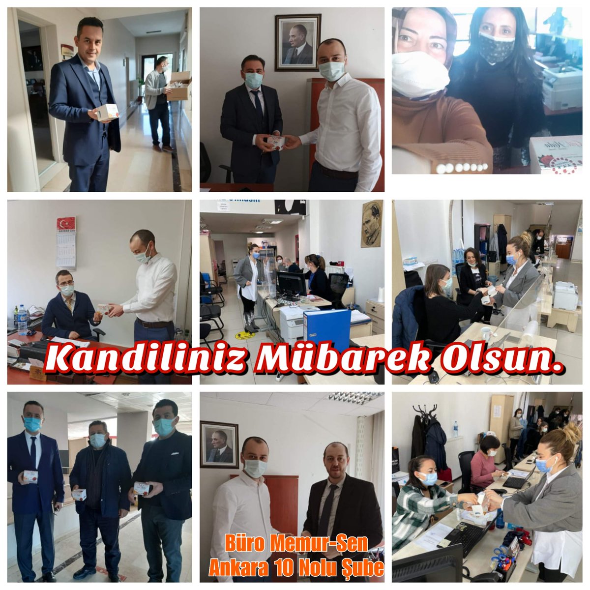 Büro Memur-Sen Ankara 10 Nolu Şube olarak şubemize bağlı isyerlerimizde geleneksel hale getirdiğimiz kandil simiti dağıtma etkinliğimizi Regaip Kandili dolayısıyla  tekrarladık. 
Bu vesile ile tekrardan tüm islam âleminin Regaip Kandilini kutluyoruz.