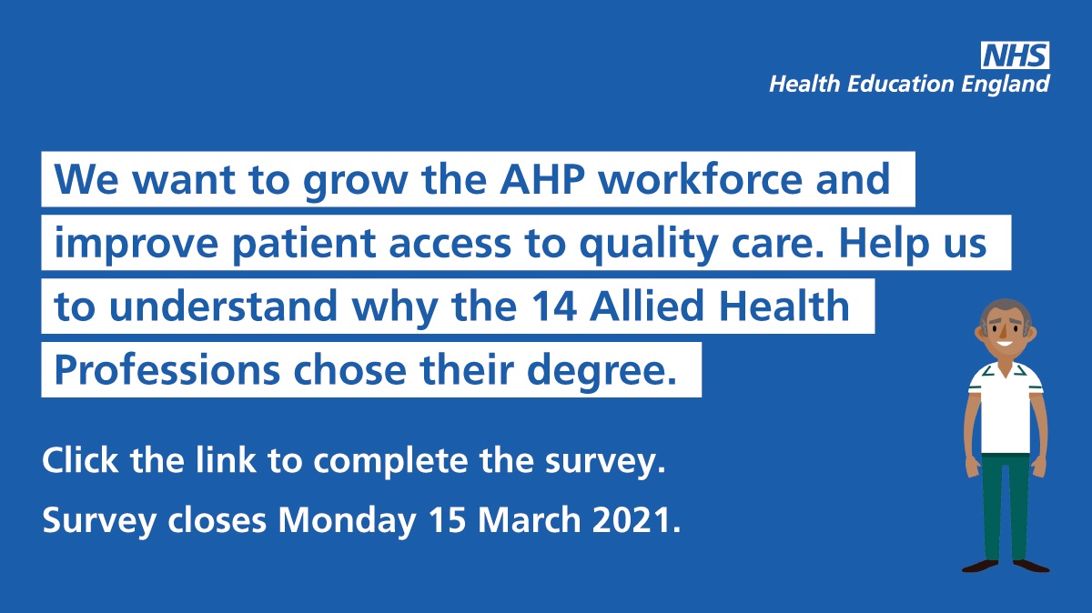 Calling all AHPs! We want to know why you chose your course, what influenced you, motivated you! So we can grow the AHP workforce &gt;&gt; complete the survey &gt;&gt; orlo.uk/mVmYc

#AHPCareers