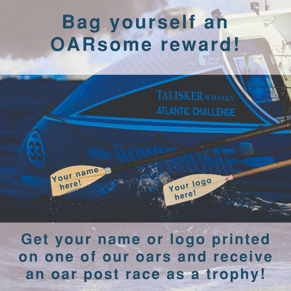 This is your chance to bag an OARsome reward from our #Crowdfunder -get your name or logo splashed across one of our oars and receive an oar to remember this epic adventure by! Only five left!
#oarsome #reward #getyournameonit #trophy #getonboard #greatprize <a href="/ACampaigns/">Atlantic Campaigns</a> #TWAC