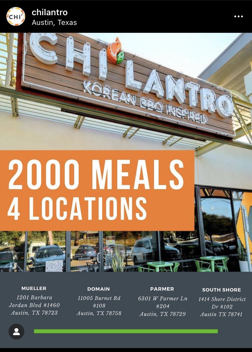 AUSTIN:  @chilantro has 2,000 meals across 4 locations today.  #Austin  @KVUE