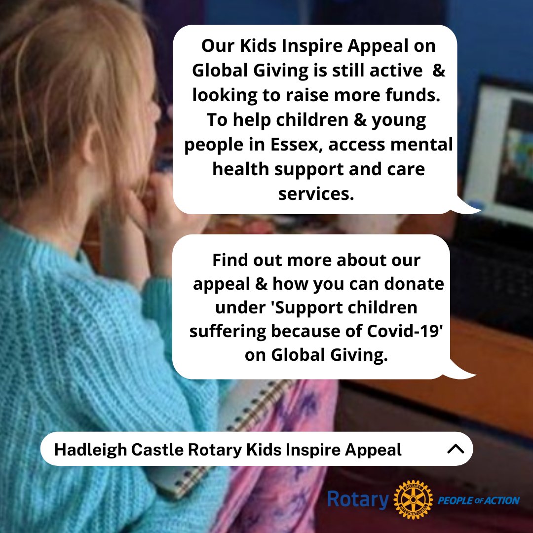 Your #donation will help ensure that as the consequences of the pandemic continue children can access the help they so badly need, such as therapy sessions and #counselling . 

Learn more about our Kids Inspire appeal &amp; please donate here hadleighrotary.org #charity #Rotary