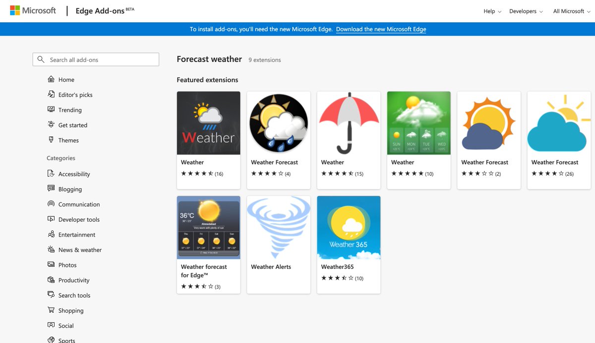 WeatherExt's tweet image. Thanks @MicrosoftEdge for featuring Weather Extension!
microsoftedge.microsoft.com/addons/collect…
@MSEdgeDev
#EdgeExtensions  #BrowserExtensions