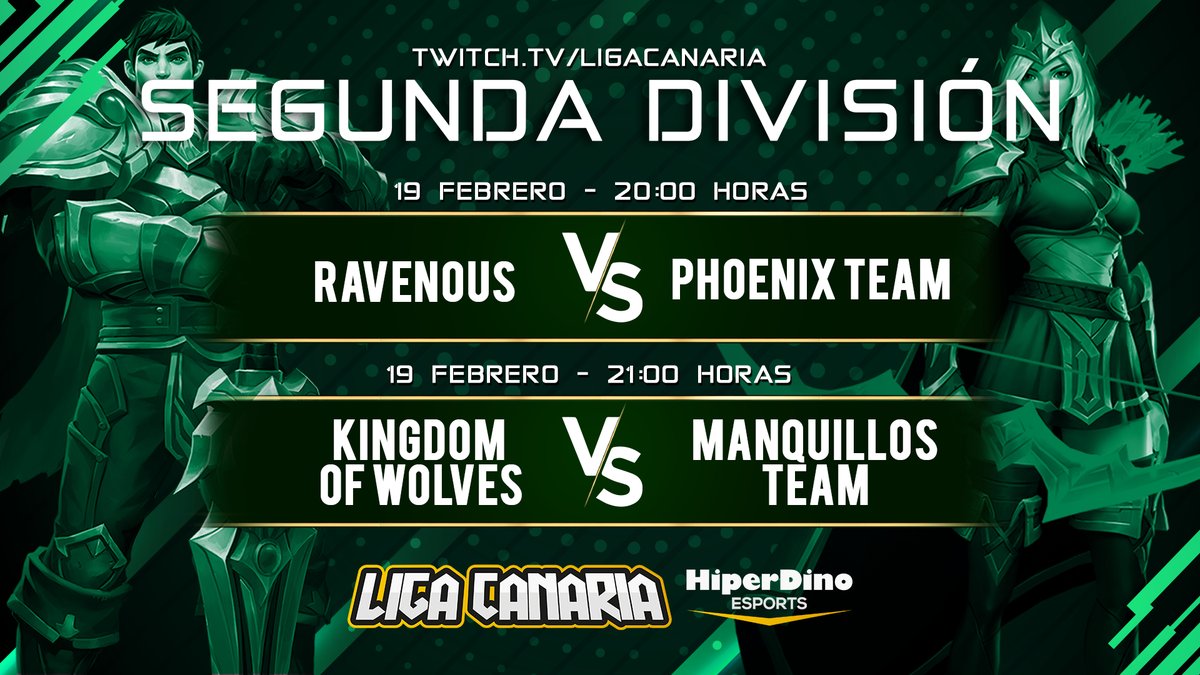 LigaCanaria's tweet photo. Y además hoy también tenemos League of Legends de 2ª división con @Rudegar y @Toni_Sr 🙌
20h - @ravenous_esport 🆚 #PhoenixTeam
21h - #KingdomOfWolves 🆚 #ManquillosTeam
¡No te pierdas nada en https://t.co/JTvrVRkbbt! https://t.co/QWs4Nd5C1E