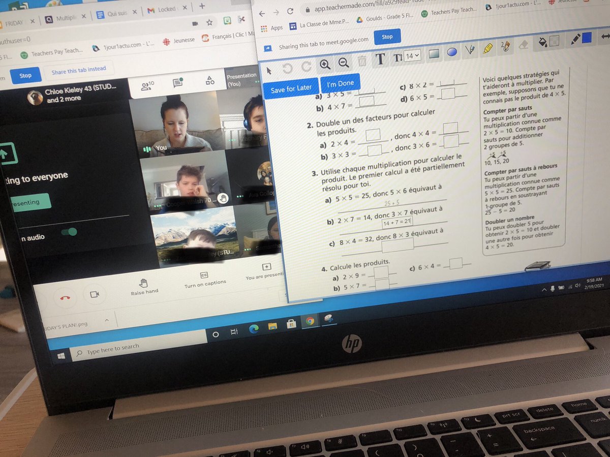 MissPower709's tweet photo. We gave digital math worksheets a try today using TeacherMade! I was able to share my screen with students using my own copy to model trickier examples. Students can then click “I’m done” to submit their work. Pretty cool! @Goulds_Elem #onlinelearning #imlearningtoo https://t.co/m82CJrLFqe