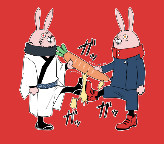 carrot anger vein red background japanese clothes red footwear crossover 2boys  illustration images