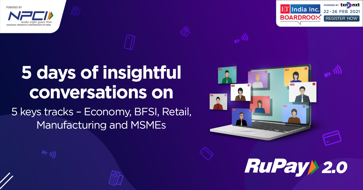 RuPay_npci's tweet photo. ET India Inc. Boardroom begins on the 22nd Feb, 2021! Register now at https://t.co/ovpfpqvQC6 to access insightful sessions, exclusive panel discussions, and the latest updates from the who’s who of India Inc.
#RuPay2.0 #RuPayContactless #RuPayOnTheGo #RuPayPoS #RuPayAutoPay https://t.co/aSTOa7RSZy