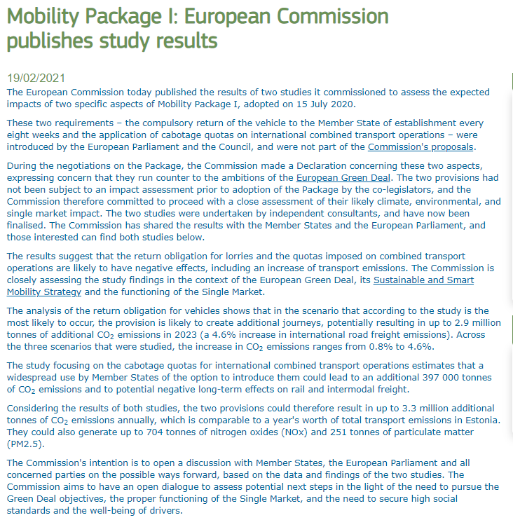 SimonasSatunas's tweet photo. We 🇧🇬🇨🇾🇲🇹🇷🇴🇭🇺🇵🇱🇱🇹🇪🇪🇱🇻 kept repeating - #MobilityPackage drives #EU away from #GreenDeal. Now it’s confirmed. Thx @EU_Commission  for impartial &amp; professional assessment of #CO2 emissions.  Let’s drive safe to #GreanDeal w/ #Mobility based on common sense! https://t.co/9r3ApMnX3L https://t.co/PQYNomdbY1