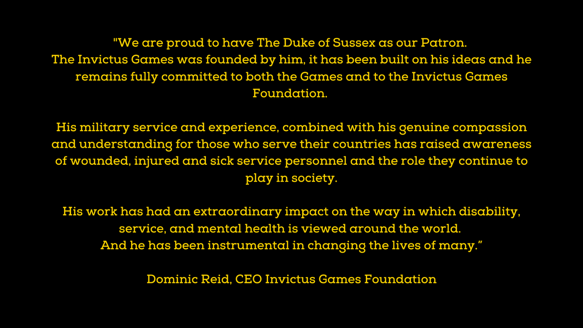 Our statement on the Duke of Sussex remaining as Patron of the Invictus Games Foundation: