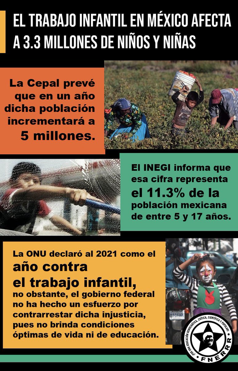 FNERRR_NACIONAL's tweet photo. El trabajo infantil en México afecta a 3.3 millones de niños y niñas. 
Denunciamos que el @GobiernoMX no ha hecho ningún esfuerzo por contrarrestar esta injusticia. https://t.co/qM6s0AQHZ4