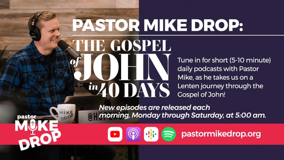 MikeHousholder's tweet image. bit.ly/pastormikedrop… 
Take a guided tour through the Gospel of John during Lent. Daily episodes every Monday-Saturday for 40 days leading up to Easter. Tune in to the #PastorMikeDrop podcast: #ApplePodcasts #Spotify #GooglePodcasts #YouTube pastormikedrop.org