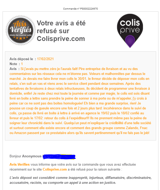 SGZach's tweet photo. @Valoulouche je confirme! On vois la supercherie et la complicité! Je me demande ce qu'il y a de diffamatoire et d'injurieux dans ce que je raconte! Voyez par vous même #colisprive #avisverifies @dgccrf @zalandofr https://t.co/EPJnD6Dg5N