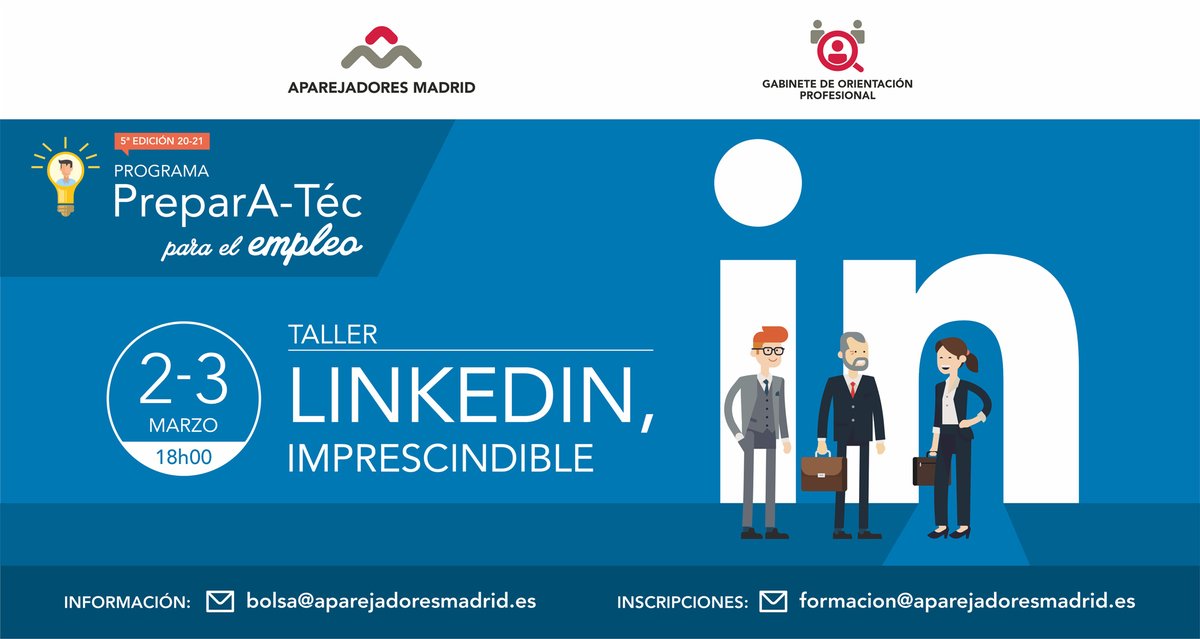 aparejadoresmad's tweet image. Taller: #LinkedIn, imprescindible.

Maneja esta herramienta para dar a conocer tus servicios profesionales, localizar y establecer nuevos #contactos que impulsen tu carrera y buscar ofertas de #empleo.

Apúntate aquí 👉 ow.ly/V7cL50DCkRg