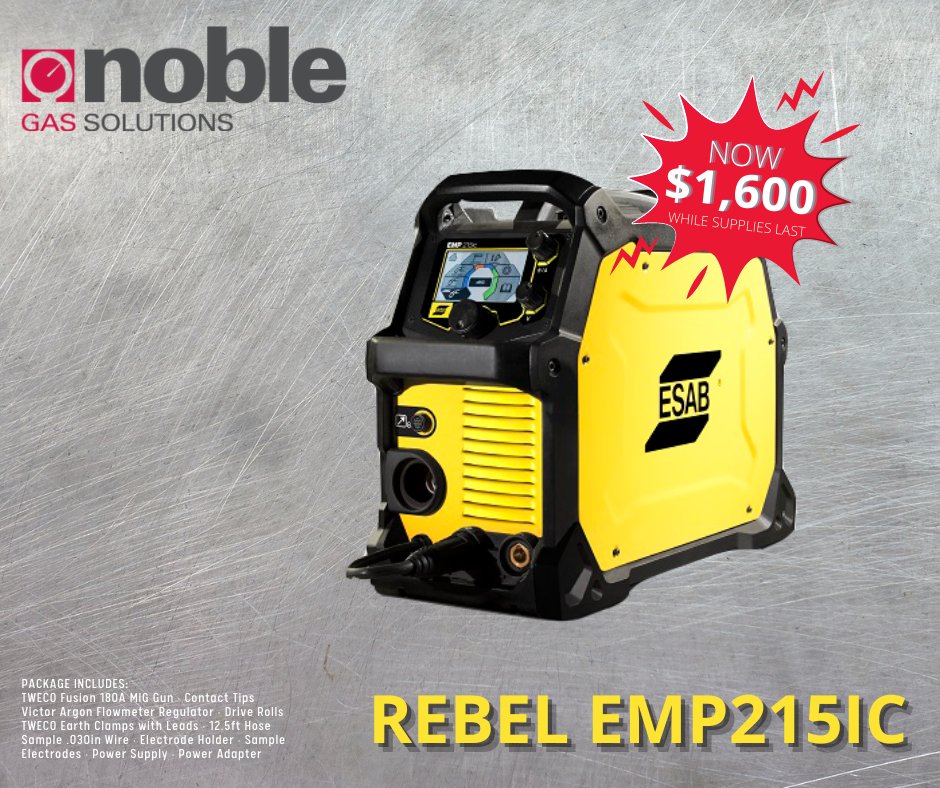 A price that can't be beat! A complete multi-processor package with 3️⃣ year handle to handle warranty. ESAB's innovative "smart MIG" technology adapts to your technique. 
OFFER VALID ONLY WHILE SUPPLIES LAST ⏳ 
#noblegassolutions #esab #welding