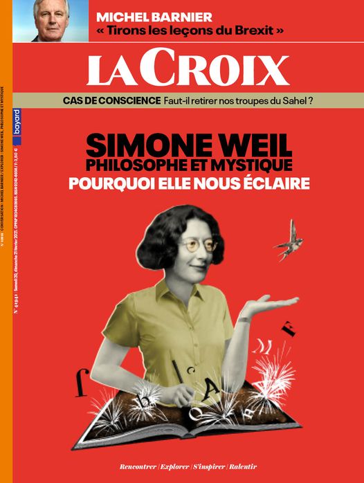 arnbevilacqua's tweet image. La philosophe Simone Weil en Une de La Croix L'Hebdo, en kiosque à partir de ce vendredi.