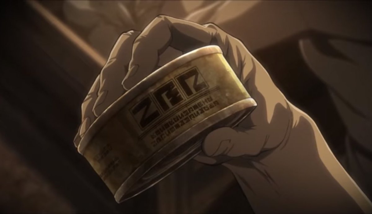[ Anime Only ] Nous sommes à l’épisode 4 de la Saison 2 Ymir, sur une boîte de conserve lit « hareng » dans une langue inconnue sur paradis, Reiner, prend la boîte, lit, et comprend que c’est écrit en Mahr, Il comprend alors que Ymir vient du reste du monde 1/2