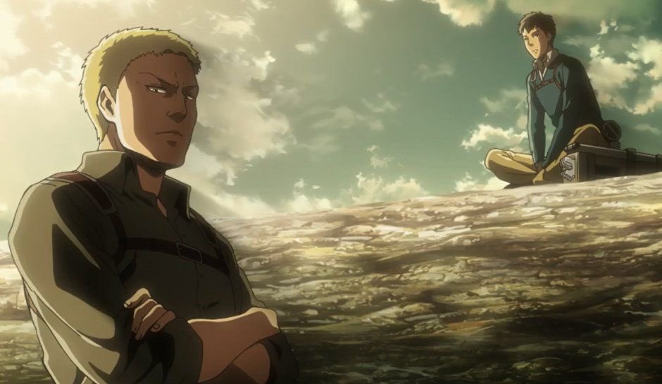 [ Anime Only ] Nous sommes toujours à la saison 2 Reiner et Berthold ont enlevé Eren et Ymir dans la forêt aux arbres géants. Ymir, demande à Reiner si ils ont vu le « singe » (Sieg) en disant ça elle prononce le kanji du singe :« SaRu » 1/2