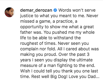 BleacherReport's tweet photo. DeMar DeRozan announces the passing of his father.

RIP 🙏 https://t.co/WQYg8dPuJq