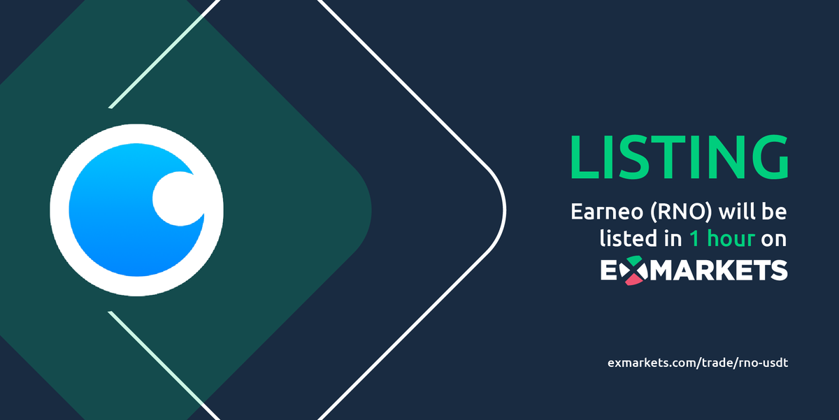 ex_markets's tweet photo. 1 HOUR until #Earneo token (RNO) is LISTED on #ExMarkets ⏰

Trading pair: RNO/#USDT.

#RNO will be listed in JUST 1 HOUR‼️Set your stopwatches NOW ⏱

🔗 https://t.co/FF0BMR36NQ https://t.co/U9z17nchsf