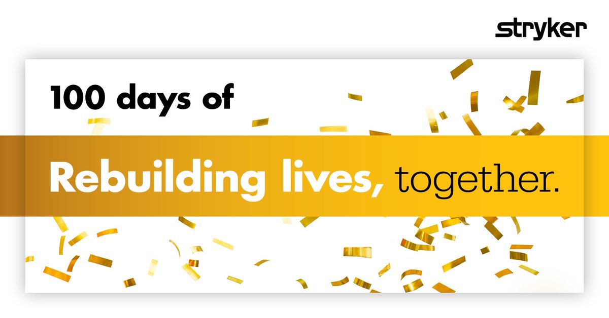 100 days ago, Stryker and Wright came together to provide the innovation you need to lead and the specialized support you expect. We've combined med ed calendars and our presence at virtual tradeshows—but there's so much more to come. #rebuildinglivestogether