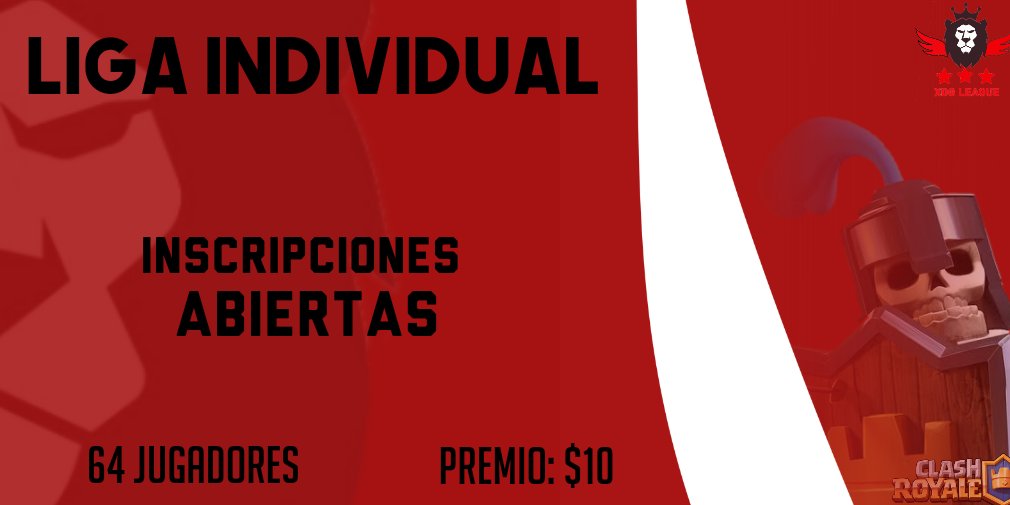 #ClashRoyale  XDG LEAGUE
🏆LIGA INDIVIDUAL🏆

¡ABRIMOS INSCRIPCIONES! 
🔹64 CUPOS
💰10$
📋Requisitos
📌Seguirnos
Seguir a:
<a href="/chebryam/">Bryam</a> 
<a href="/Kropos10/">Kropos</a> 
@XDarkGamingCR1 
🔥Mencionar a 3 amigos
Dar RTv🔁 y MG❤
