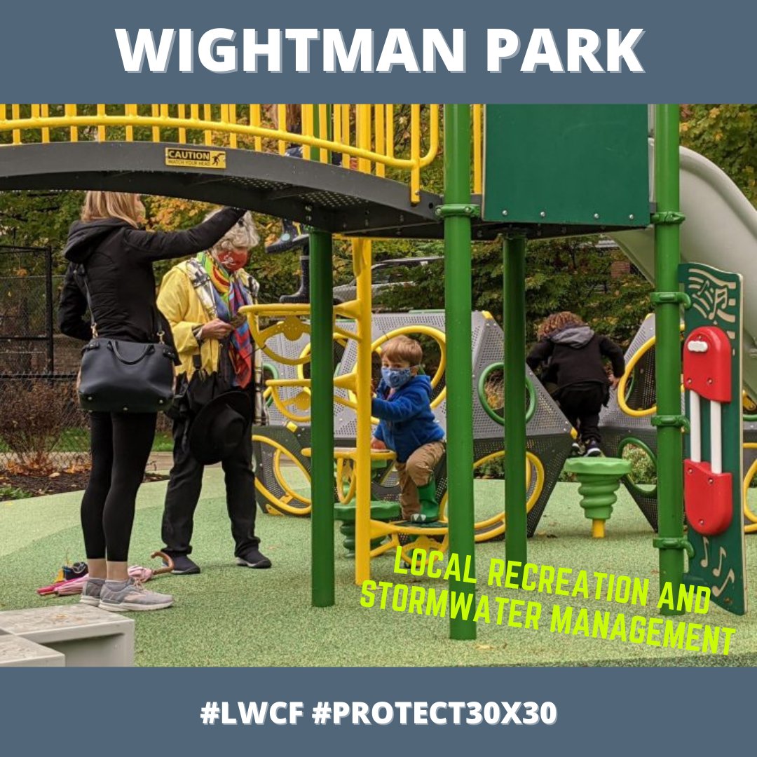 Wightman Park in Pittsburgh underwent a $4.2 million renovation that included a $500,000 grant from #LWCF. The park has new ballfields, basketball court and recreation areas, while also including a large infiltration pond, rain gardens, wetland, and permeable landscaping. 1/3