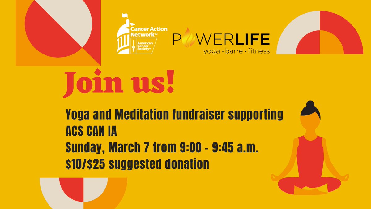 ACSCANIowa's tweet photo. Are you tired of the cold? Let’s warm up with a virtual yoga class!
ACS CAN Iowa is partnering with @wearepowerlife for a virtual yoga class and mediation. Join us on March 7th from 9:00 – 9:45 a.m. https://t.co/okXlArbfO3 https://t.co/ay24yyBQzu