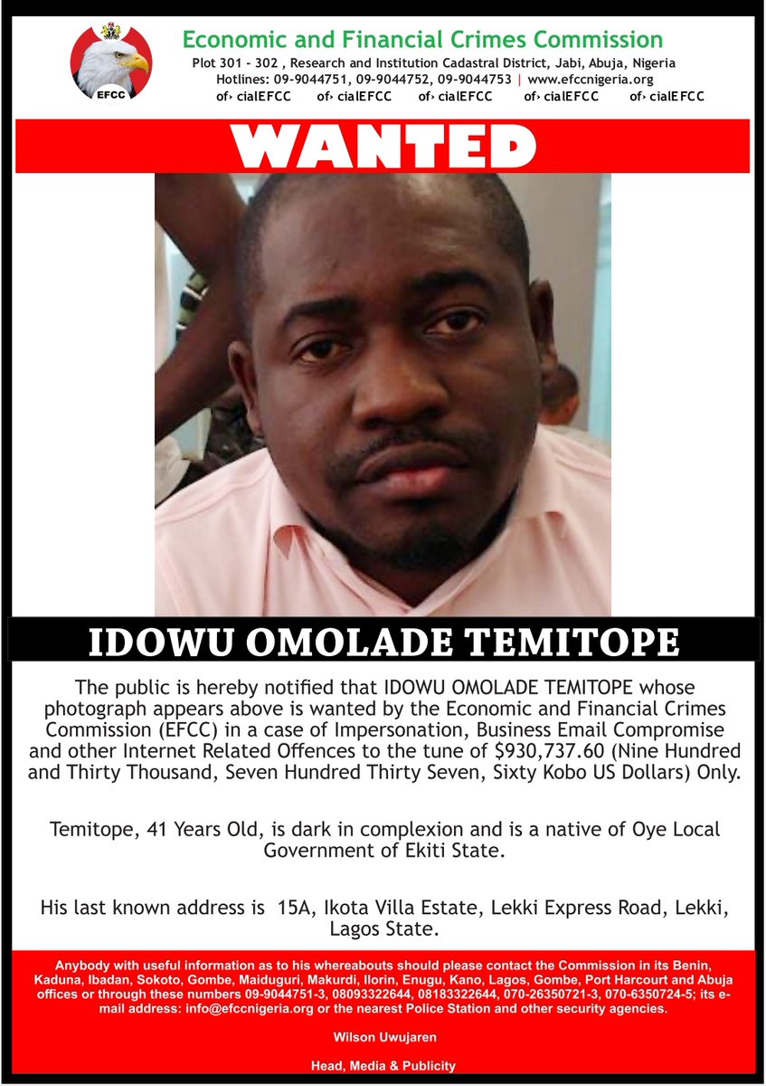 officialEFCC's tweet photo. Wanted by the EFCC. https://t.co/VlX2VYCEW9