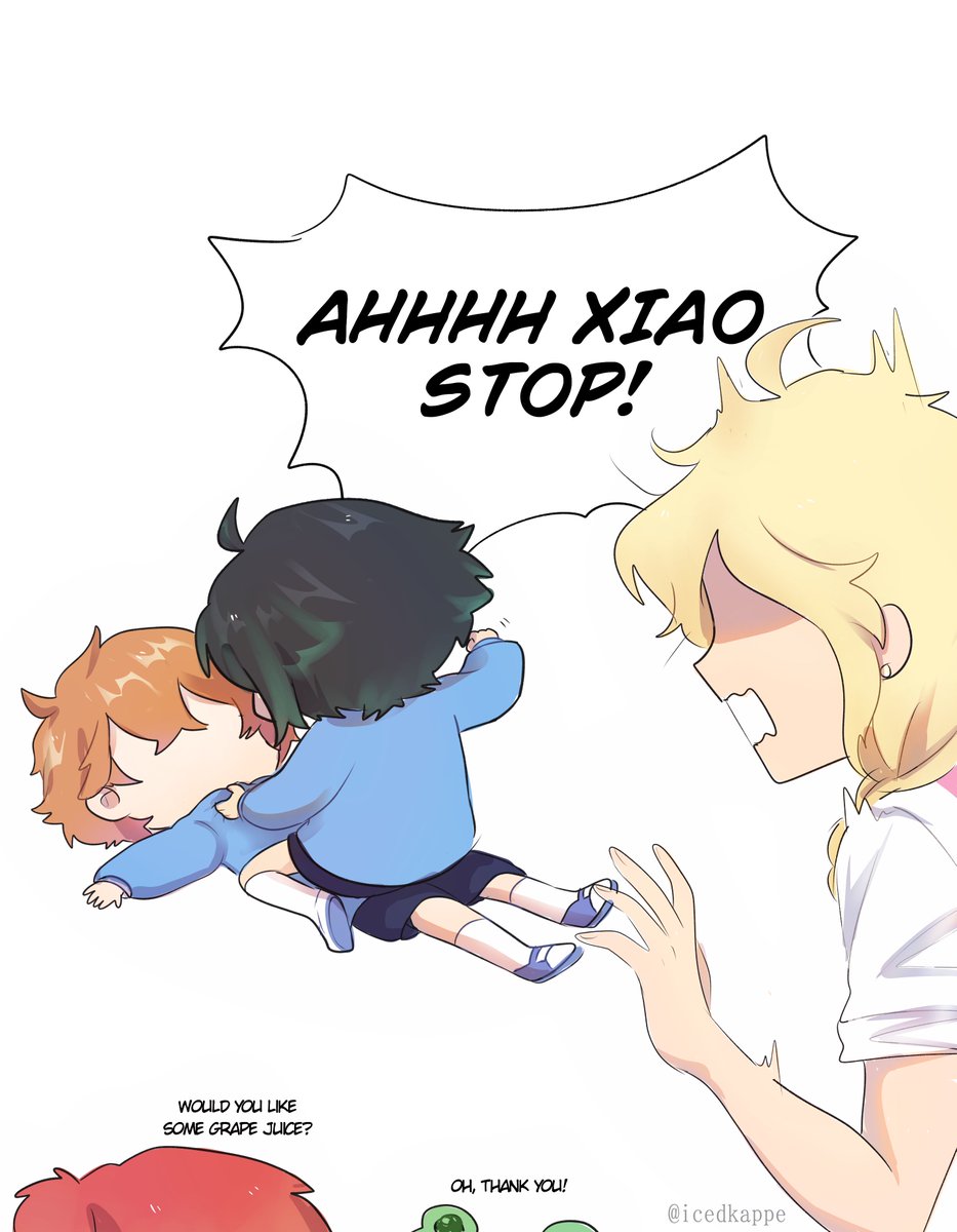 zhongli: im sorry about ajax....he thought venti would light up like a lamp
xiao: ....
zhongli: you can have my candy...here
xiao: .....thanks.....
#GenshinImpact #xiaoven #zhongli #childe #kaeya #diluc #kindergartenAU 