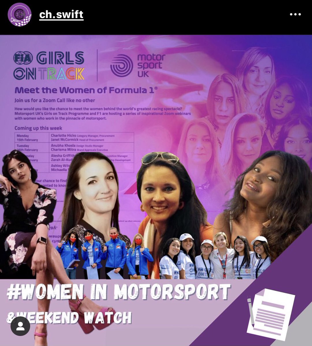 CHSwift_'s tweet image. This week we have been tuning in every night at 6:30 pm to ‘Meet the women of F1’ 💜🙌🏼 

Head over to our Instagram to find out more &amp;amp; check out @GirlsOnTrackUK to sign up for one of their free webinars next week: we would 100% recommend them! 🏎💨