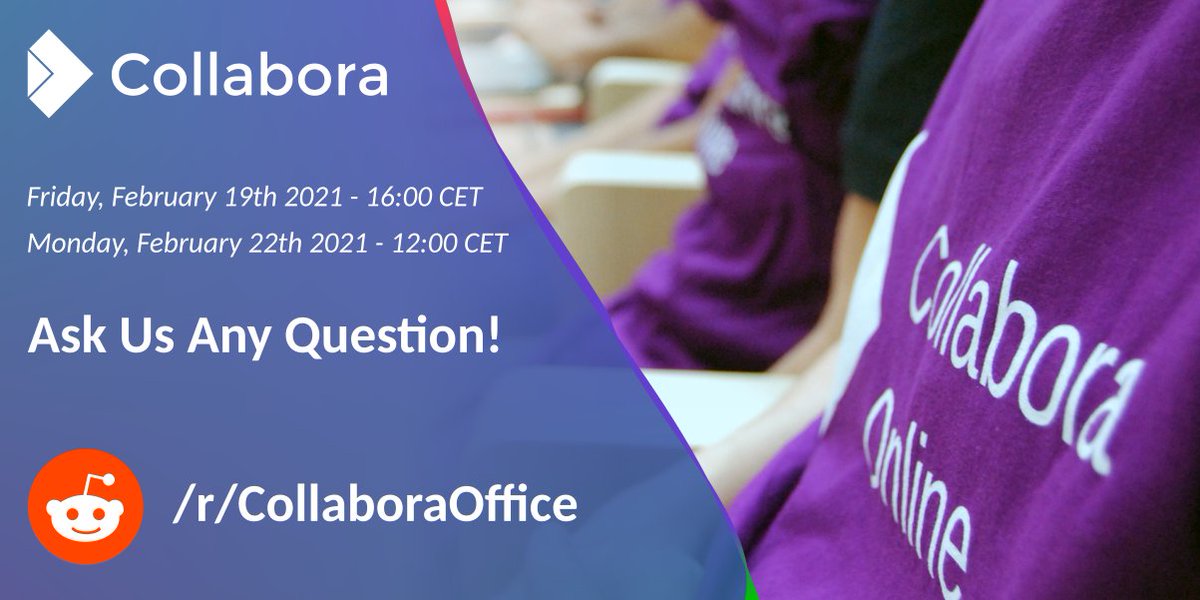 We have just arrived on Reddit! A great opportunity for us to run an Ask Me Anything session! 🤗
reddit.com/r/CollaboraOff…

Have any question about #CollaboraOffice or #CollaboraOnline? You attended our FOSDEM tech sessions but weren't able to join QA? Let's catch up!

#cool_dev