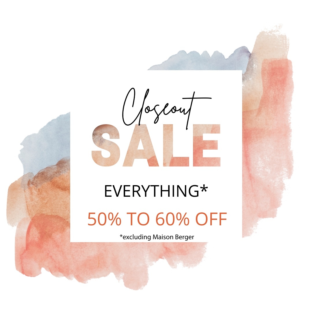 Well folks we are entering our final week at the shop and we need your help to clear out our remaining inventory. Everything left in-stock is 50% to 60% off with the exception of Maison Berger.  Extended hours until 6 pm and we will be open for business this Sunday &amp; Monday.