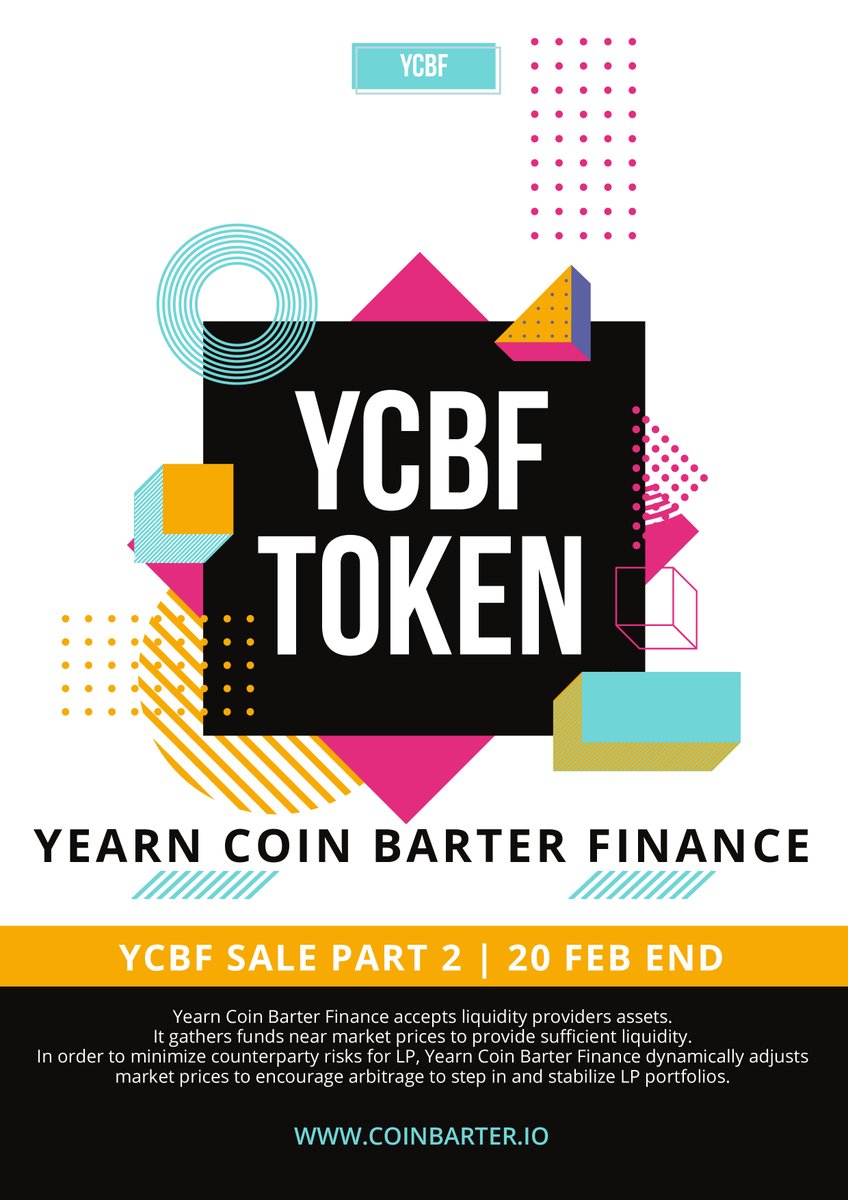 ycbfofficial's tweet photo. 🚀 YCBF SALE LAST ROUND 🚀

📌 YCBF SALE PART 2 INFORMATION
TIME - Jan 30, 2021 - Feb 20, 2021 (21.00 KST)
TOTAL SALE - REST SALE PART 1
RATE PRICE - $10
DETAIL : https://t.co/3gRUakoYtc

#YearnCoinBarterFinance #YCBF #ETH #DeFi https://t.co/4846LNZAZb