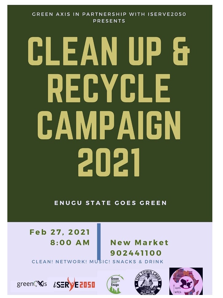 #EnuguStateGoesGreen♻️
#CleanAndGreenAlaigbo
#CleanAndGreenEnugu

Our partners at <a href="/Greenaxisng/">@Greenaxisng</a> are organizing the February edition of #CleanUpEnuguProject

Side Attractions: Networking with like-minds, Great Music, Lots of Snacks, Drinks, Transportation is available #Enugutwitter