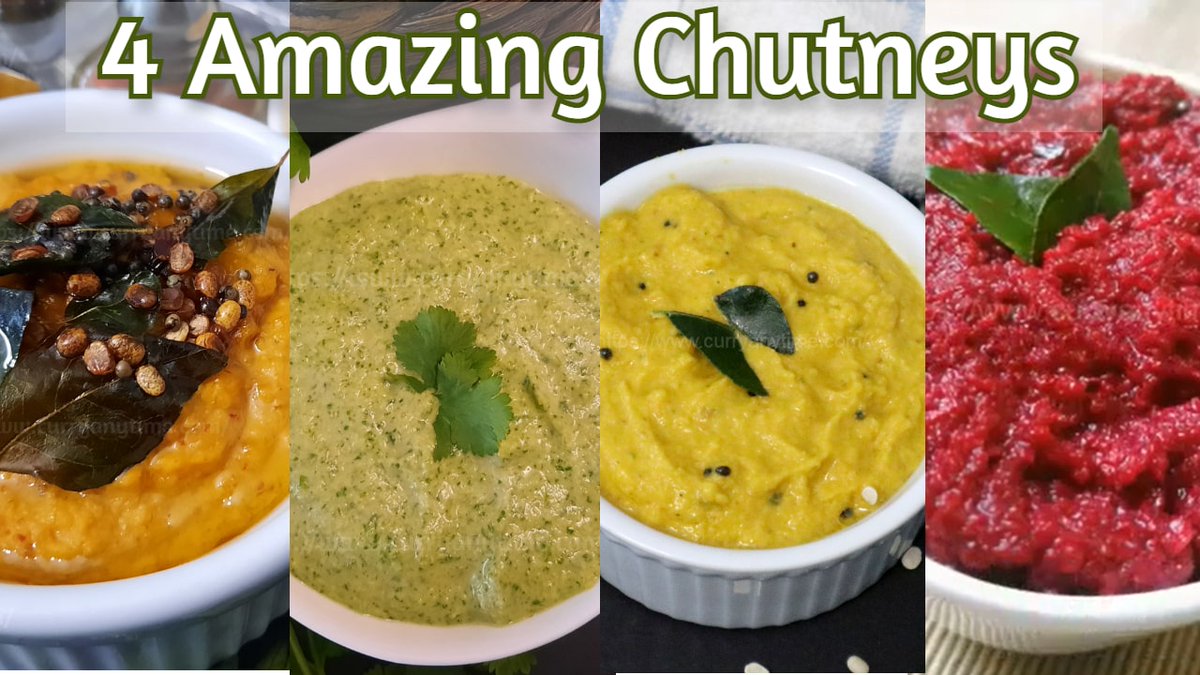 AnytimeCurry's tweet photo. 4 Quick Chutney recipes to try out. Carrot Chutney, Coriander Peanut Chutney, Toor Dal Chutney, Beetroot Chutney..Try it with Idly, Dosa Or Steamed Rice.
🎥 @ https://t.co/OQGtksJEY6
#curryanytime #chutney #recipes https://t.co/okXgD0asC4