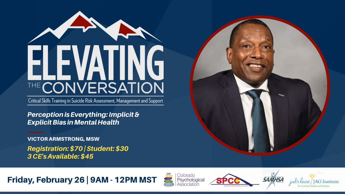 REGISTER TODAY! Understanding #bias is key to client-centered interactions. Join us next Friday w/ distinguished guest <a href="/1of2vics/">Victor Armstrong, MSW</a>  to discuss the challenges facing historically marginalized communities as it pertains to #mentalhealth and suicide. bit.ly/36yKW5t.