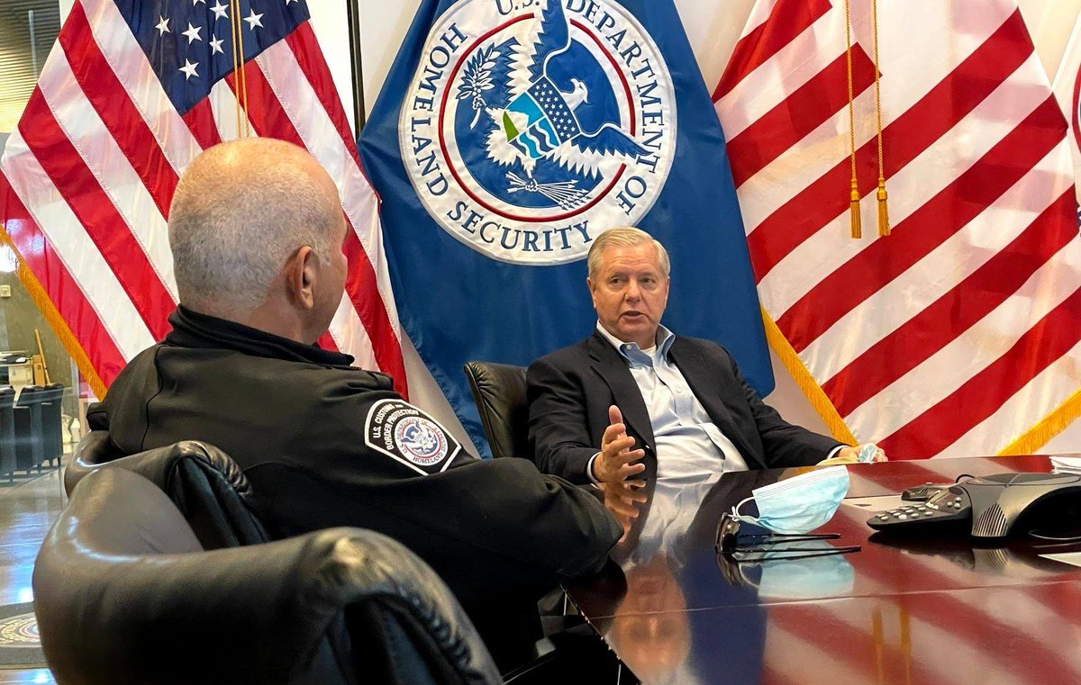 LindseyGrahamSC's tweet photo. Great visit yesterday to Nogales, Arizona yesterday to meet with members of the Border Patrol, Customs enforcement and associated agencies to learn more about the impact Biden Administration decisions are having on immigration and asylum. https://t.co/s5ZWk5vuip