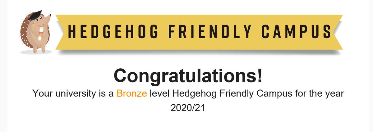 CMetSEngagement's tweet photo. Great news to end #virtualGoGreenWeek 
Cardiff Met has been awarded Bronze status - Hedgehog Friendly Campus. 
Special mention to Christine for setting it all up  - thank you #GoGreenWeekCMet https://t.co/xxpdCKpNFx