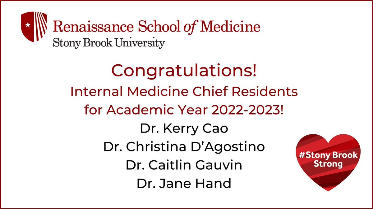 Stony Brook Department of Medicine (@sbudeptofmed) on Twitter photo Celebrate the achievements 👏Congratulations to the <a href="/SBInternalMed/">Stony Brook IM</a> Chief Residents for AY 22-23 #SBURSOM #stonybrookstrong #FridayFeeling Celebrate the achievements 👏Congratulations to the <a href="/SBInternalMed/">Stony Brook IM</a> Chief Residents for AY 22-23 #SBURSOM #stonybrookstrong #FridayFeeling