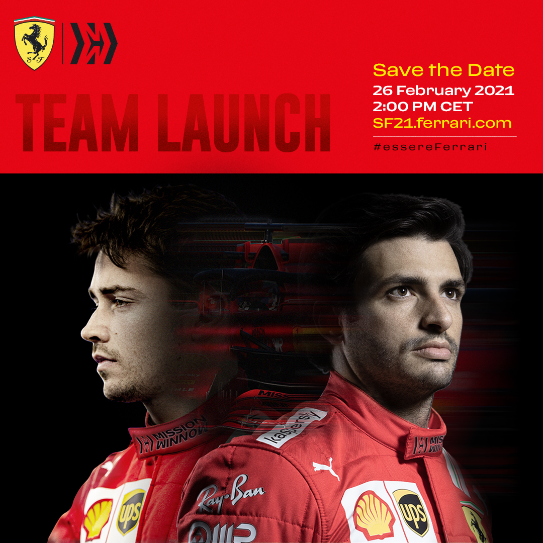 ScuderiaFerrari's tweet photo. #Tifosi, make sure you’re there 🗓

✏️ 26.02.2021
⏰ 14:00 CET
🔗 https://t.co/OIVZRTLHGR  

#essereFerrari 🔴 #SF21 https://t.co/ymVqzfm3hU
