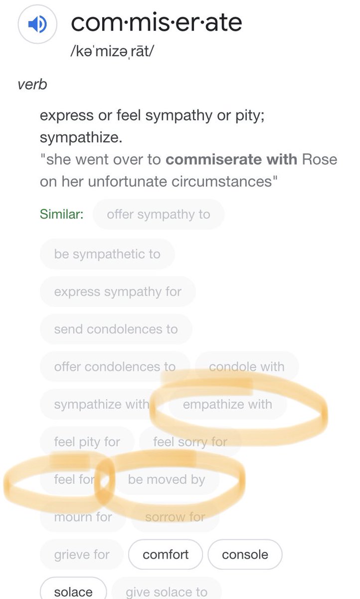 Functional definition of “commiserate”: to commingle your misery with my misery through complaining; definition of functional commiserating: actively listening without reacting to “fix” the sharer or uselessly pitying them #share #commiserate #listen #converse #connect #communion