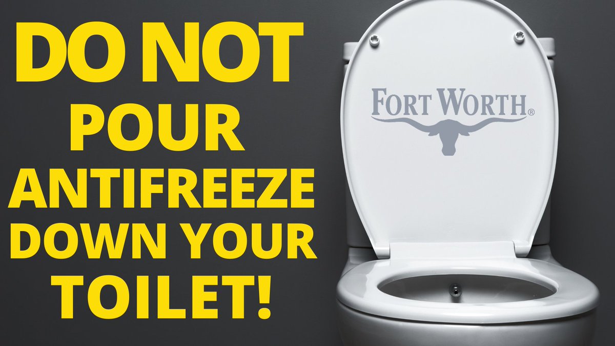 FWWater's tweet photo. PLEASE DO NOT FLUSH AUTOMOTIVE ANTI-FREEZE DOWN YOUR TOILETS

Automotive anti-freeze kills beneficial biological treatment at our wastewater treatment plant. It uses Ethylene Glycol &amp; it is NOT OK for home sewage systems.

Sewer lines don't freeze &amp; don't expand like water pipes https://t.co/E9e6BAyJLc
