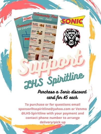 Support our Spiritline by purchasing a Sonic Discount Card!